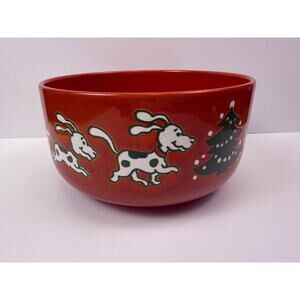 Vintage Waechterbach Germany Red Christmas Tree Dog Bowl Large Food Dish